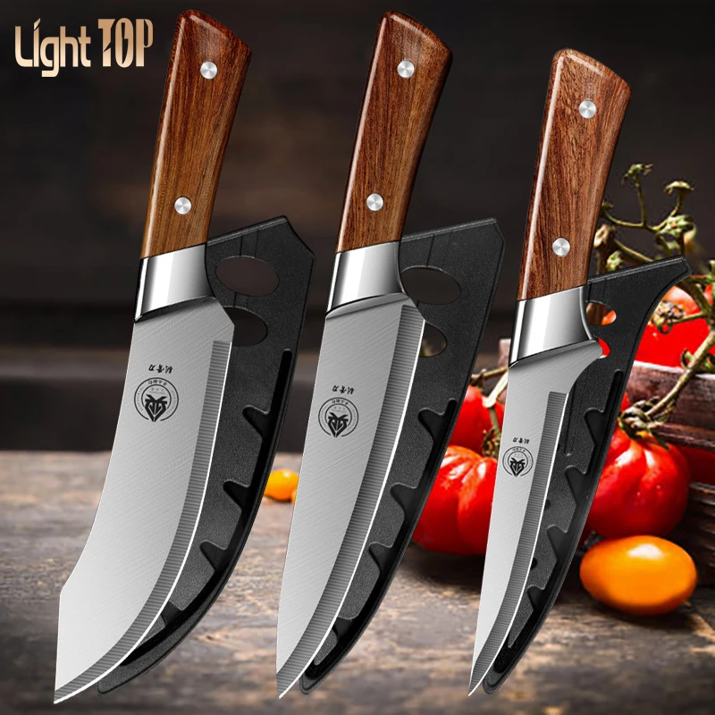 Japanese Knife Multifunction Butcher Knives BBQ Cutter Chef Knives Meat Fish Slicing VegetablesCutter Cleaver Knife: PURPLE