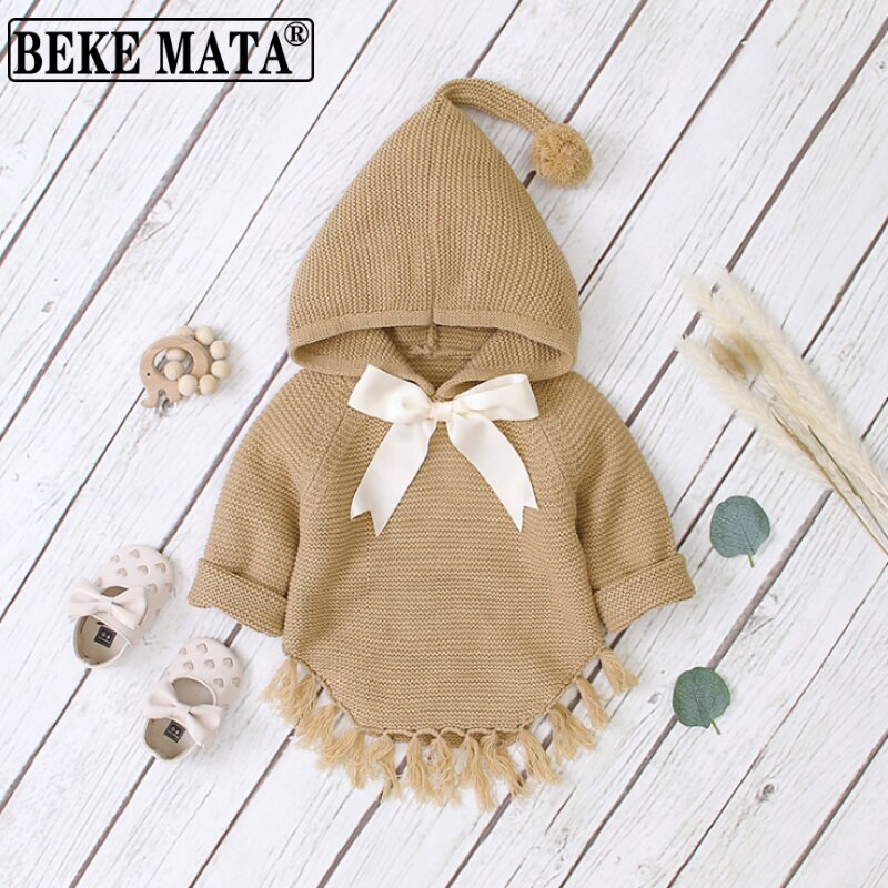 Bébé fille pull hiver tricoté à capuche enfant en bas âge fille vêtements à manches longues Bow infantile vêtements gland coton bébé Cardigan