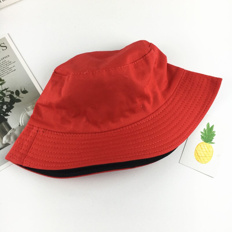 Cotton Double sided Solid Color Bucket Hat Fisherman Hat outdoor travel hat Sun Cap Hats for Men and Women 182: Red