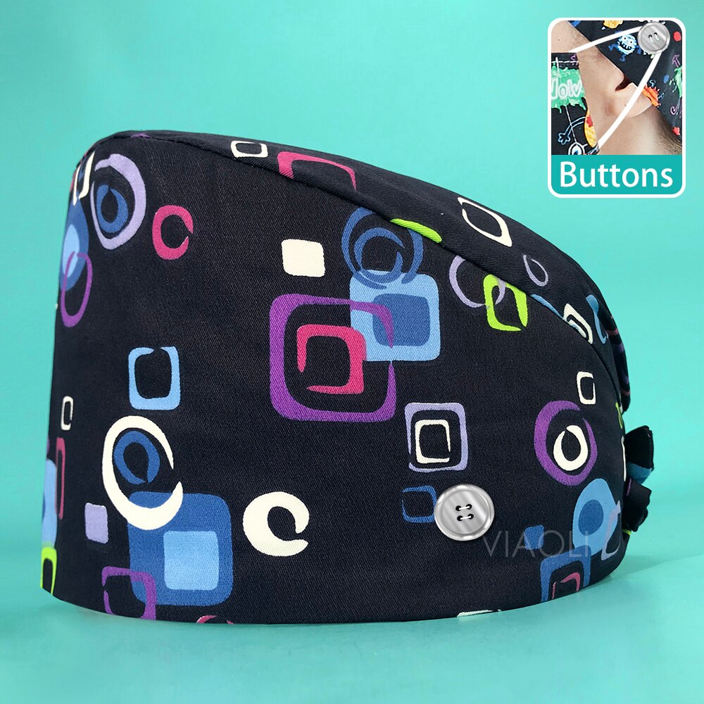 Health Workers Frosted Hat Laboratory operator work cap Beauty salon Print Hat adjustable Scrub Cap working Clean hat Spa Caps: 22100