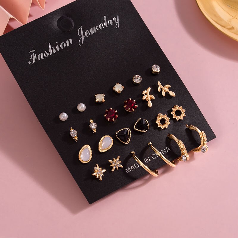 Women's Earrings Set Pearl Stud Earrings For Women Bohemian Geometric Small Crystal Heart Earrings Punk Jewelry: Combo 506