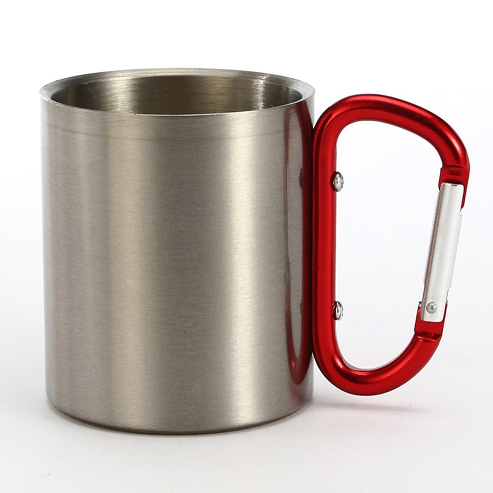 220-400ml koppar i rostfritt stål camping vandring klättring resa utomhus kopp dubbel vägg mugg med karbinhake handtag