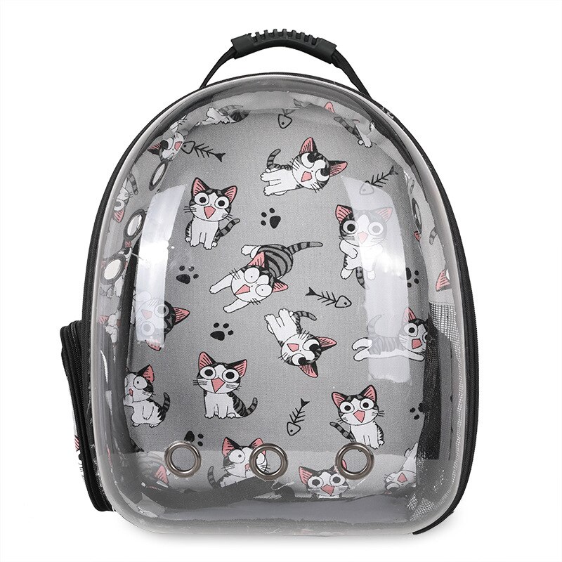 Portable Pet Cat Backpack Outdoor Travel Breathable Capsule Capsule Small Dog Cat Backpack Pet Carry Transparent Backpack: Grey cat