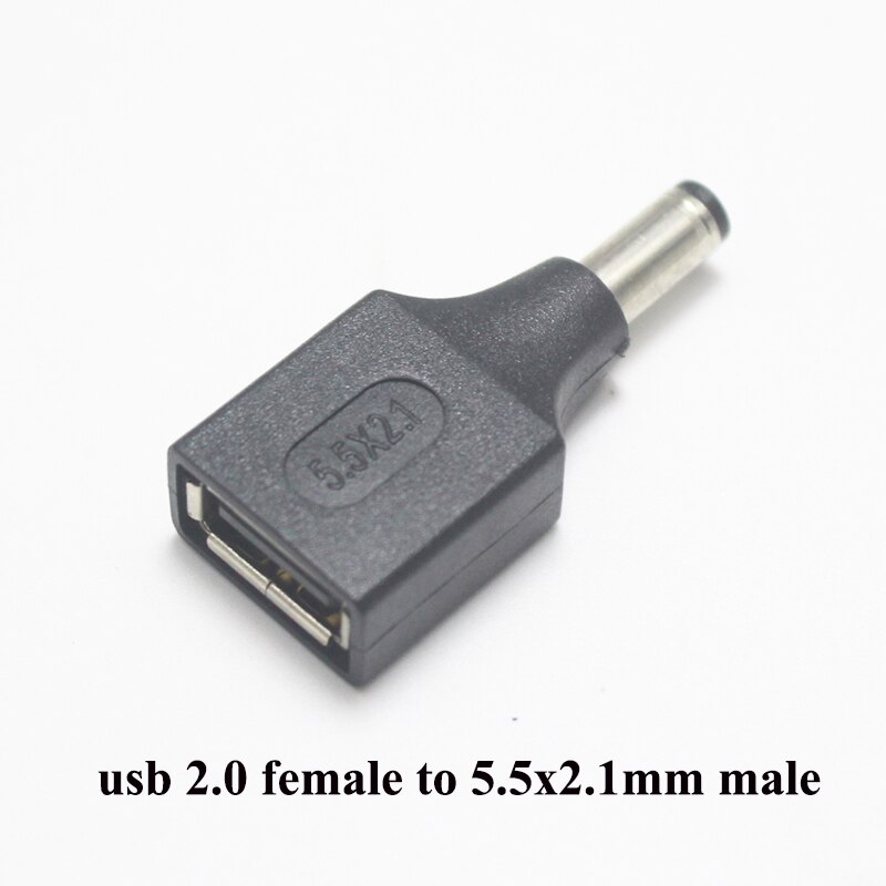 Juego de USB de uso común, conector hembra de 5,5x2,1/5,5x2,1mm a enchufe macho USB 2,0, adaptador de alimentación de CC macho a hembra, 1 ud.: USB F to M