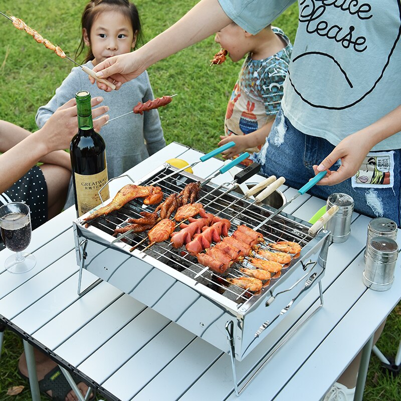 Utendørs kull utegrill sammenleggbart kjøkken rustfritt stål bbq grill uteplass camping piknik brenner grill komplett sett med verktøy