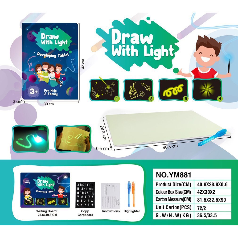 A5 A4 A3 3d Leucht Zeichnung Licht Bord Graffiti Zeichnung Bord Magie Ziehen Pädagogisches Licht Spaß Entwicklung Spielzeug Ziehen Bord: A5