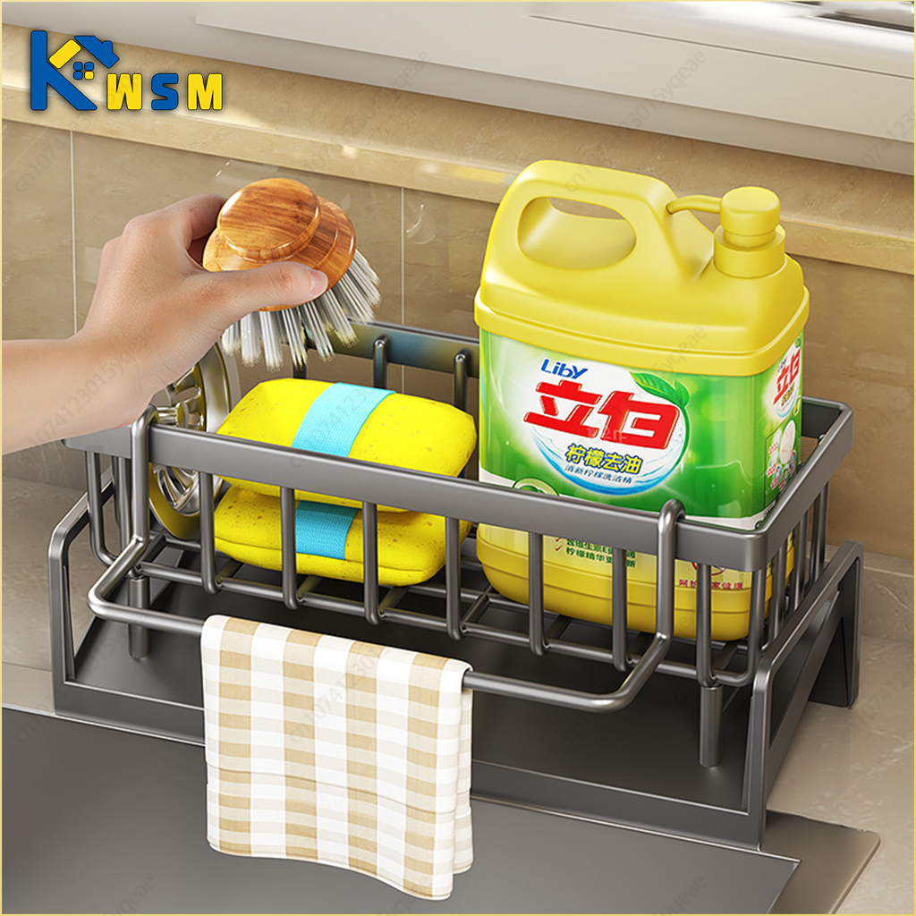 Prateleira de cozinha para armazenamento de pano, prateleira de drenagem sem perfuração, rack de temperos para casa, torneira de pia, rack de drenagem, acessórios de cozinha