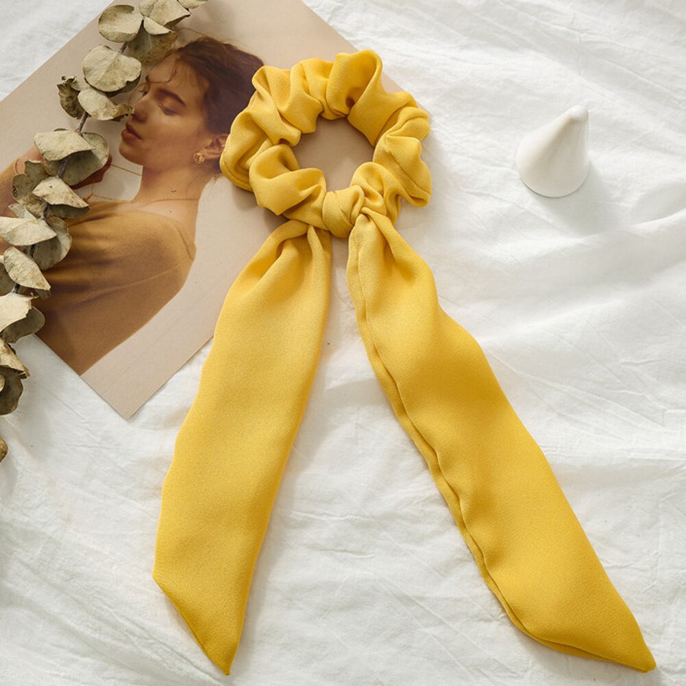 Solid Chiffon Ponytail Scrunchie Hair Ties Elastic Hair Rope for Women Hair Bow Ties Hair Bands Black Red Pink Ribbon Hairbands