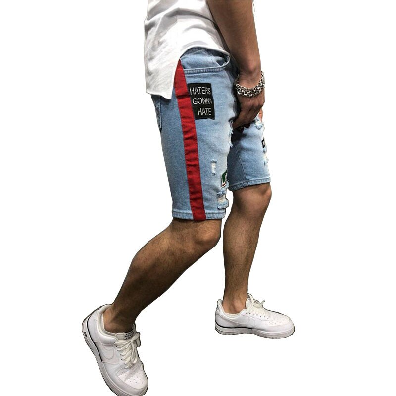 Broderi herr hål shorts jeans hip hop jeansshorts smala män jean