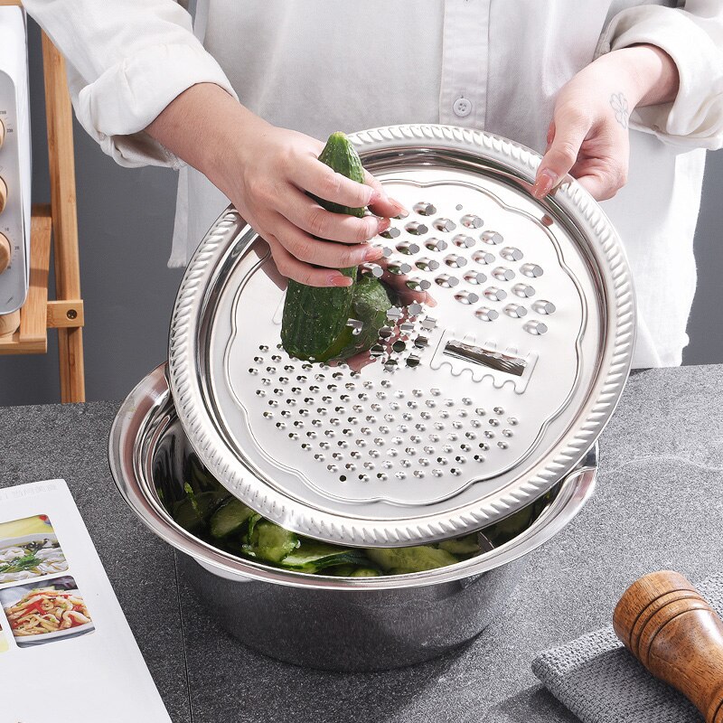 Rvs afvoermand groentesnijderset keuken multifunctionele julienne rasp maker kom -35
