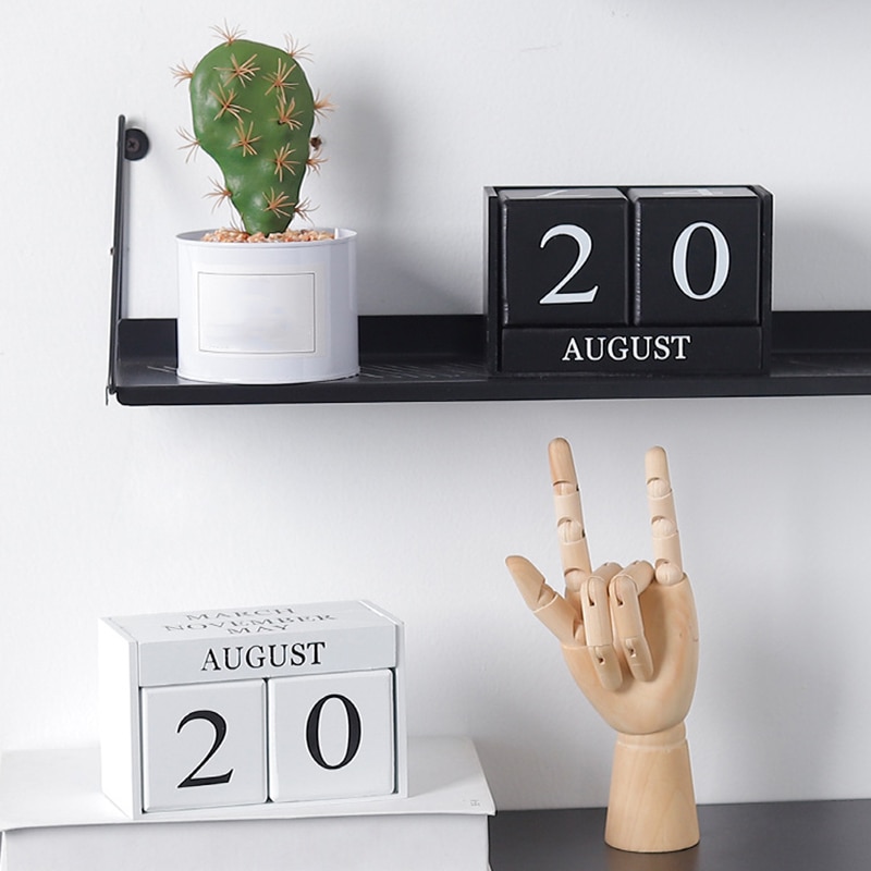 Vintage trä evighetsskrivbord kalender block planerare permanent skrivbord arrangör diy agenda bord dekoration-vit