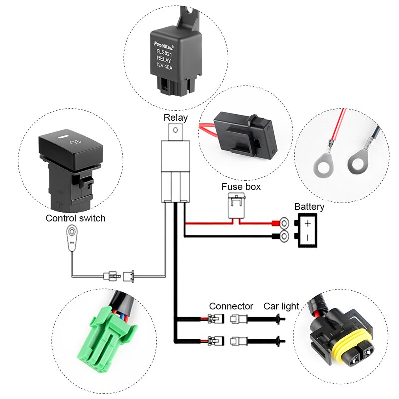 Headlight Fog Light Wire Harness H11 Sockets Kit Relay Module Box Wiring Adapters 12V DC Wires Connector Switch For Toyota