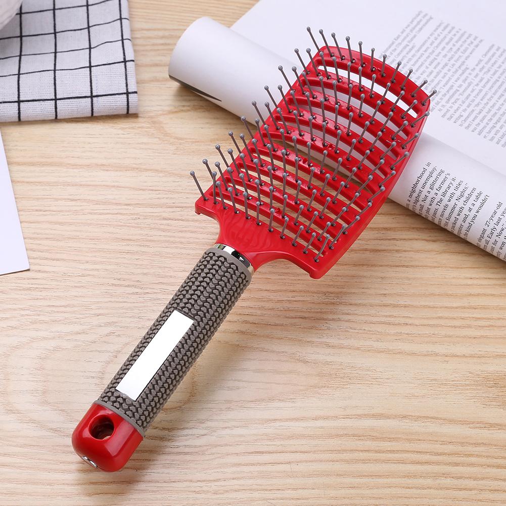Plastic Nylon Anti-Statische Borstel Gebogen Rij Hoofdhuid Massager Styling Kam Voor Haar Kapper Kappers Gereedschap