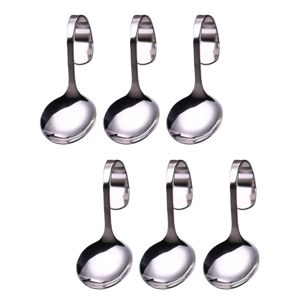 6pcs Curved Handle Spoon Durable Stainless Steel Spoon Practical Salad Spoons