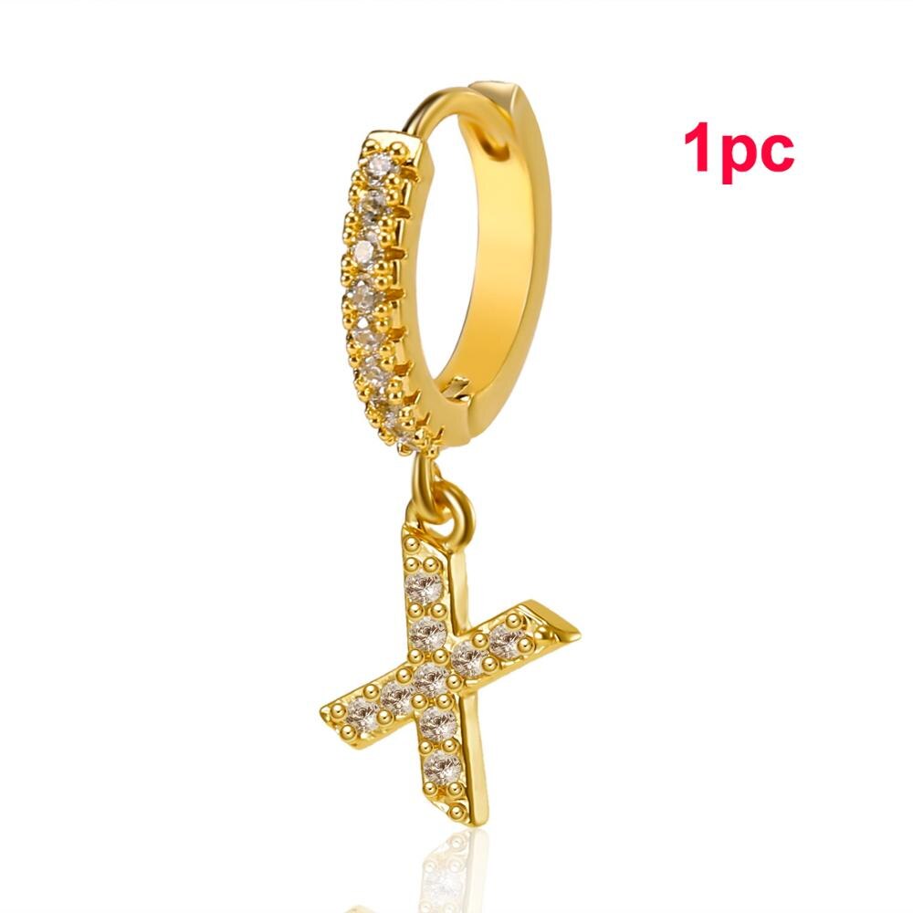 1 sztuk urok złoty A-Z 26 inicjały litery wisiorek cyrkon ucha kolczyk do piercingu obręcze ucha klamra kreatywny spadek kolczyk dla kobiet: Initials Letter X