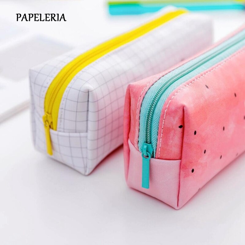 Skola pu läder pennfodral frukt vattenmelon ananas pennväska för flickor brevpapper kawaii penna kassatillbehör
