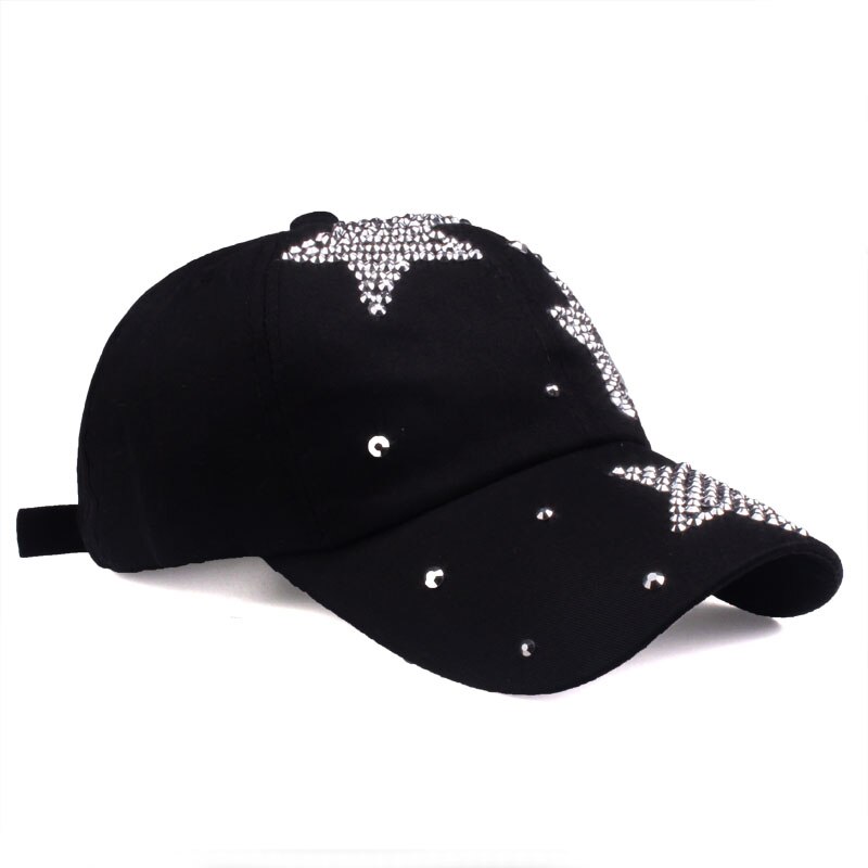 [yarbuu] mærke baseball kasketter rhinestone kasket med tre stjerner snapback casquette hat til kvinder dame ensfarvet