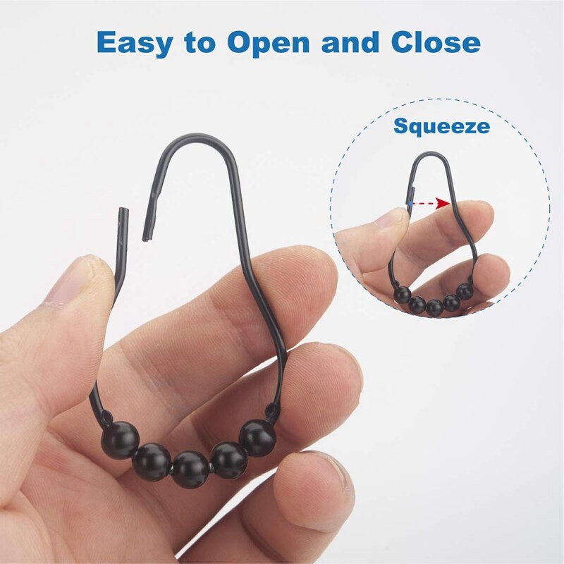 Shower Curtain Hooks Rings Metal Shower Curtain Hooks Rings for Bathroom Shower Rods Curtains Set of 12 Black