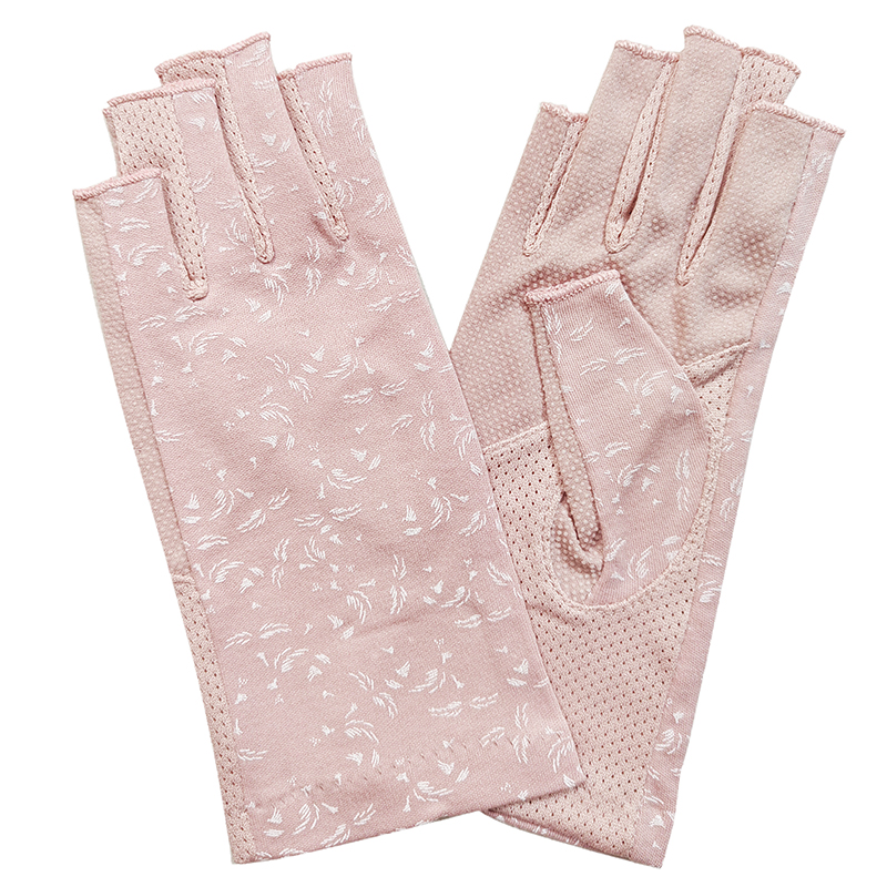 Mode Vrouwen Katoen Dot Zomer Vingerloze Half Vinger Anti-Skid Zon Bescherming Afdrukken Anti-Uv Dunne Korte Rijden handschoenen: 42BDeep Pink