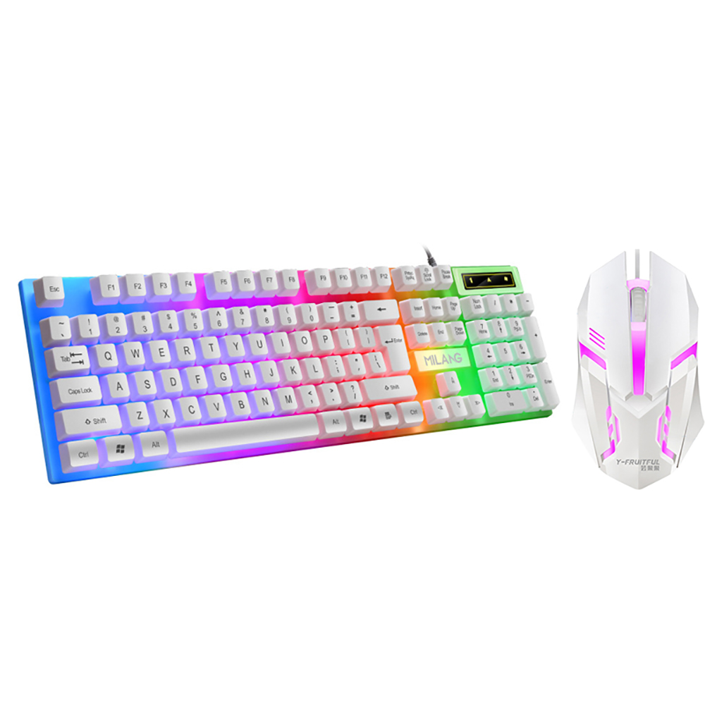 Verkabelt 104 Tasten Tastatur und Maus Set Business Office Gaming bunte Beleuchtung ergonomische Tastatur Maus für Laptop-PC-Zubehör: Blau