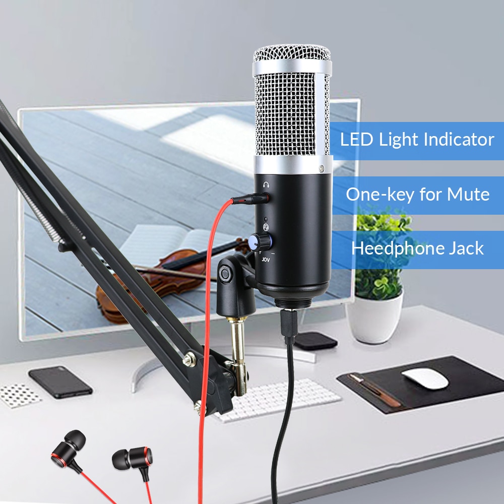 bm 800 Condenser Microphone 3.5mm Headphones jack USB bm800 Microphone for Computer Karaoke Studio Recording mic With Stand