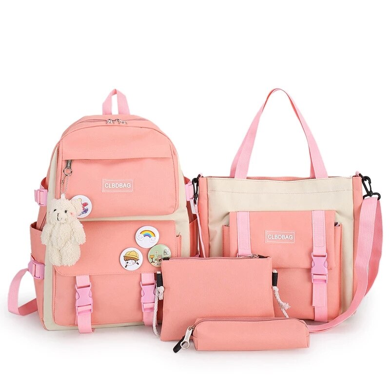 2021 nuovi zaini Oxford impermeabili all-match studenti zaini leggeri 4 pezzi/set borsa da scuola per ragazze adolescenti: pink