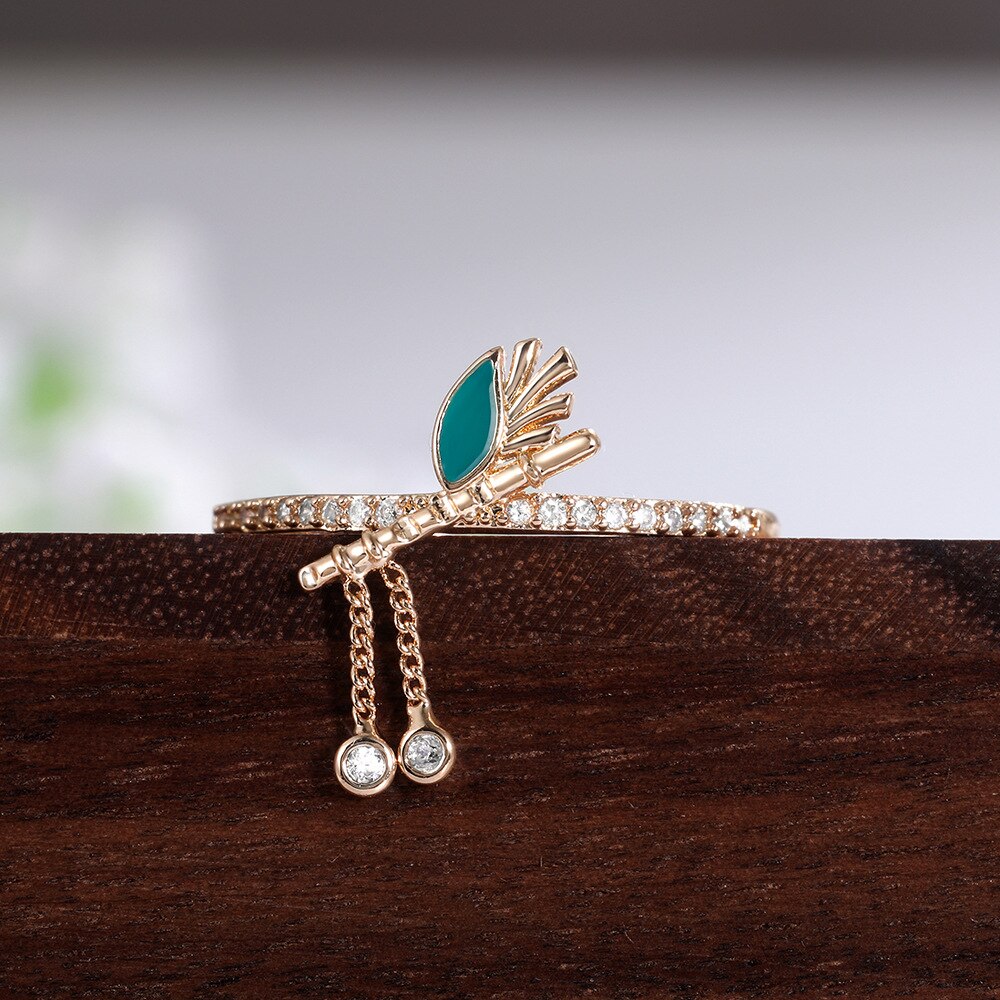 Stijlvolle Goud Kleur Tassel Ringen Koreaanse Sieraden Ingelegd Shiny Cz Ring Steen Delicate Vrouwen Party Vinger Ring