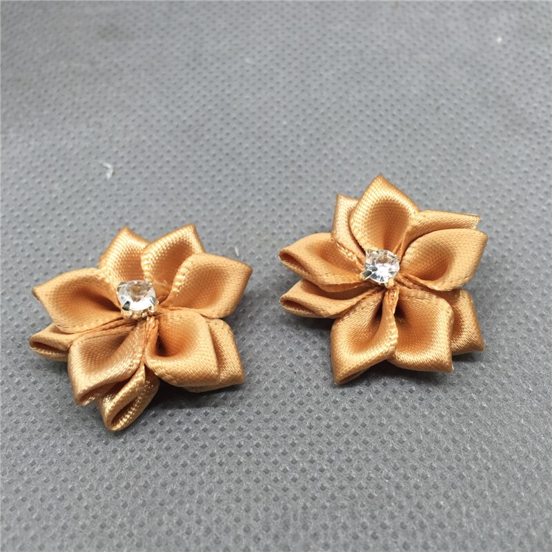 Ruban de fleurs en Satin, 10 pièces, avec des Appliques de perles de cristal, artisanat/garniture, bricolage: light coffee