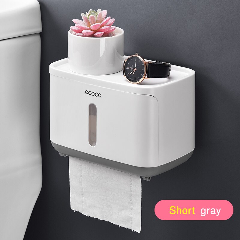 Vægbeslag toiletpapirholder vandtæt bakke rulletoiletpapirholder multifunktionel badeværelsesarrangør: Grå