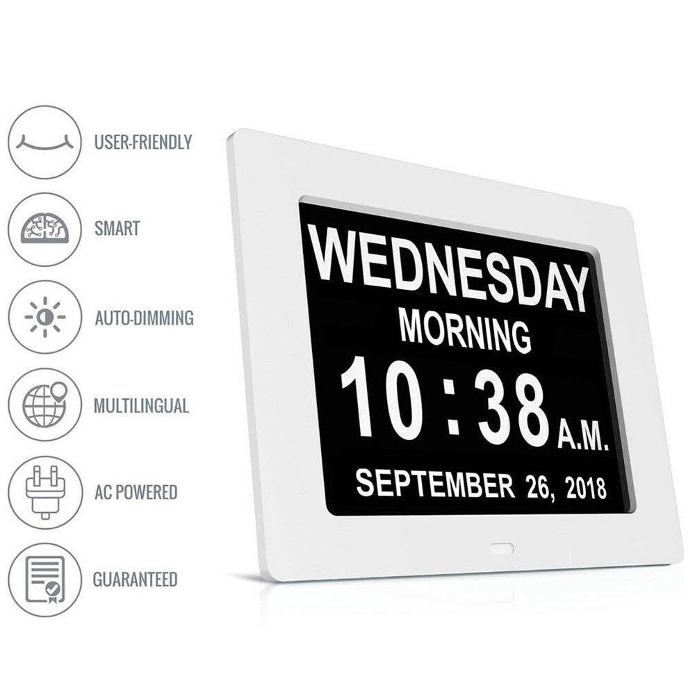 8" Electronic LED Digital Calendar Alarm Clock with Large LED Screen Display Letter Week/Month/Year US/AU/UK/EU Plug Alarm Clock