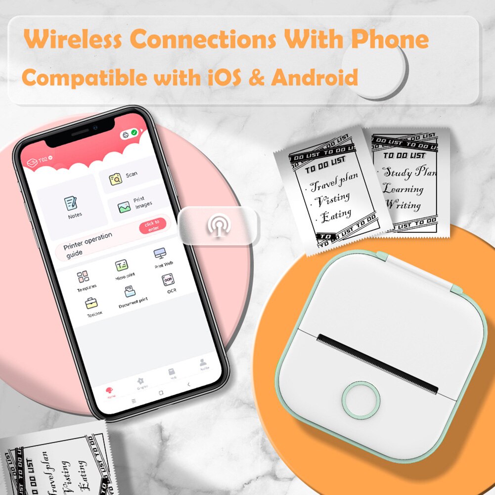 Tragbarer thermodrucker (203 dpi), kabellos, bluetooth-kompatibel, kompatibel mit android und ios, ideal für kinderpartys