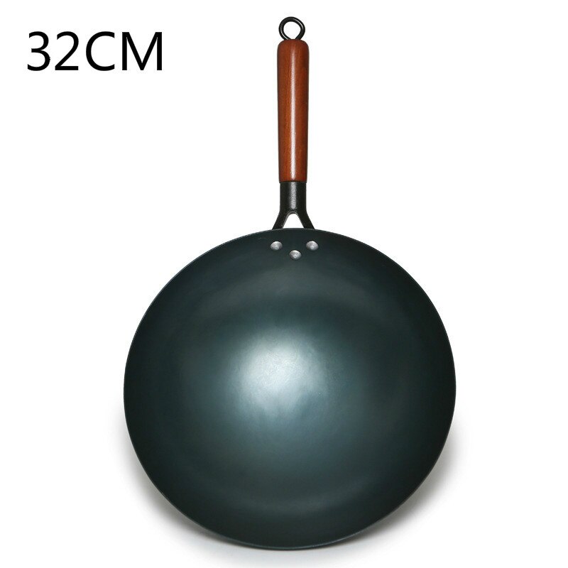 Chinese Traditional Iron Wok Handmade Large Wok&Wooden Handle Non-stick Wok Gas Cooker Pan Kitchen Cookware