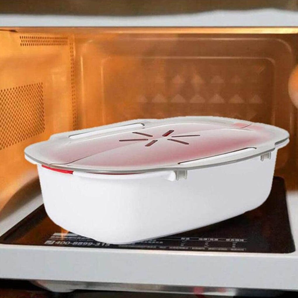 Tastless Microwave Steamer Removble Microwavable Food Cooker Home Kitchen Food Container