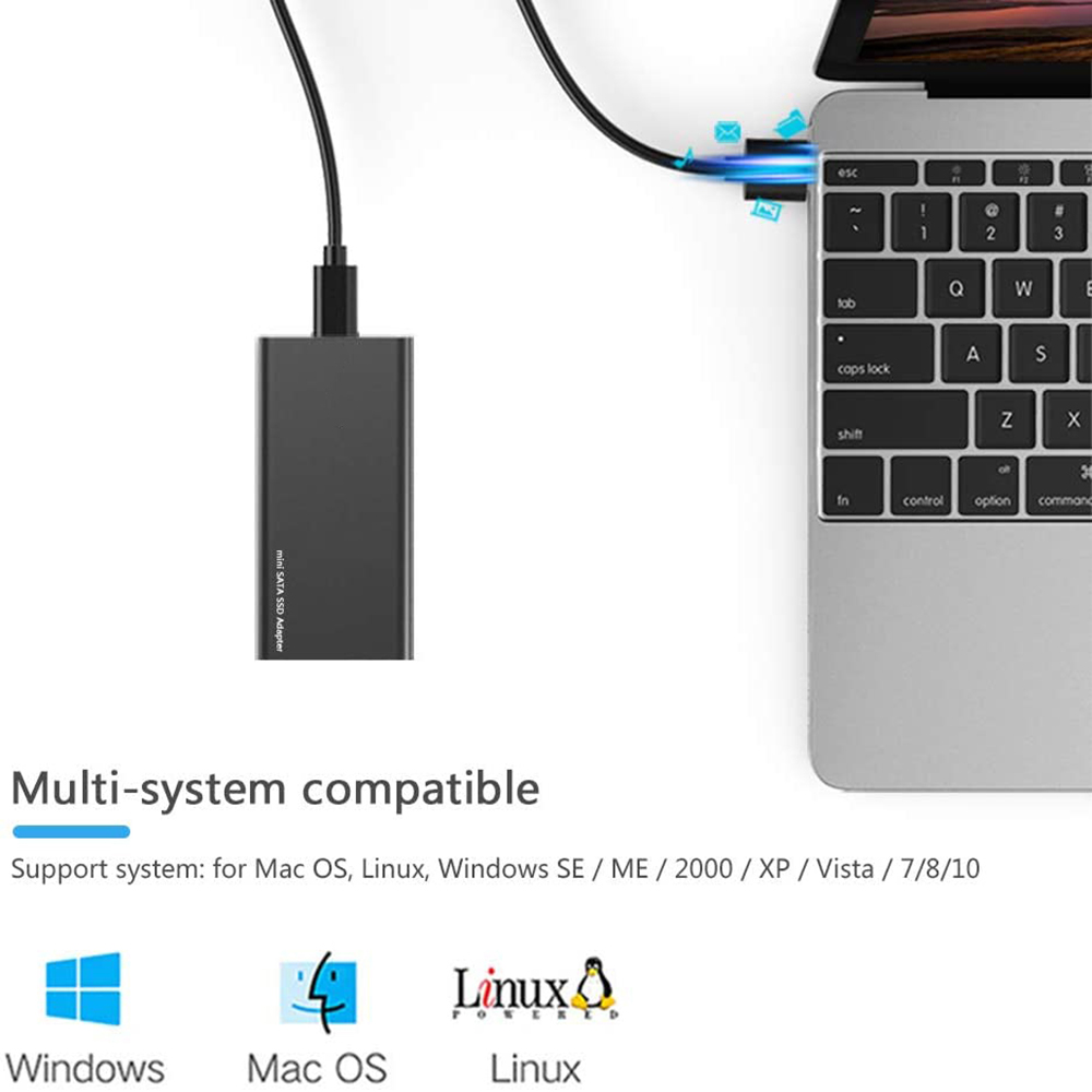 mSATA auf USB 3.1 SSD-Gehäuse-Adaptergehäuse mit USB-Typ-C-Schnittstelle für 30 x 50 mm/30 x 25 mm mSATA interne Solid-State-Festplatte