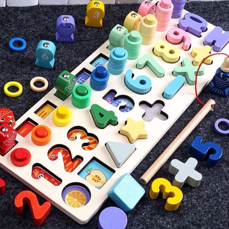 Montessori Educational Wooden Toys For kids Board Math Fishing Count Numbers Matching Digital Shape Match Early Education Toy