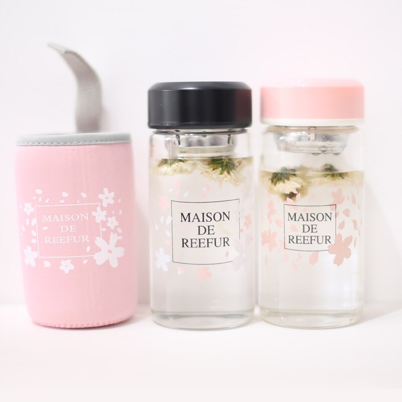 Cherry Blossom Glas Cup Met Doek Cover Bloem Thee Transparante Cup 020 Y