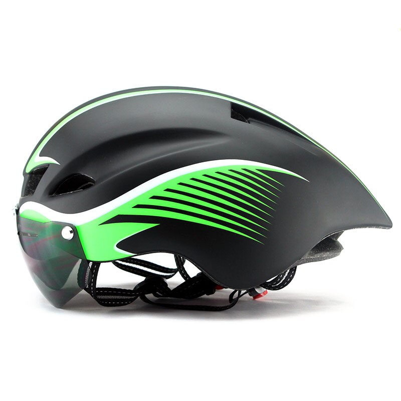 290g aero tt cykelhjelm beskyttelsesbriller cykling racercykel sportssikkerhed tt hjelm i skimmel cykel beskyttelseshjelm: Sort grøn