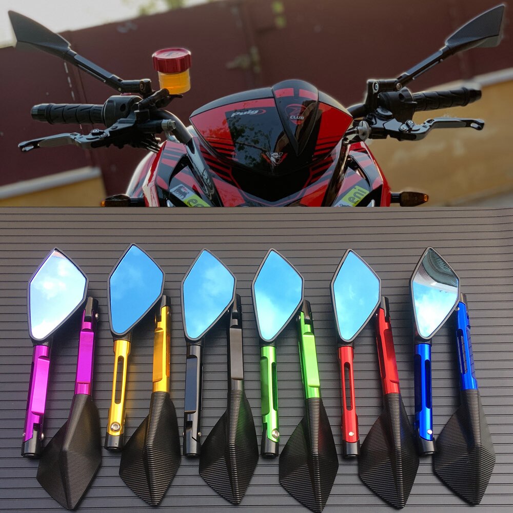 Universal Motorcycle Achteruitkijkspiegels Cnc Aluminium Blauw Lens Anti-Glare Side Spiegels Stuur End Achteruitkijkspiegel Accessoires