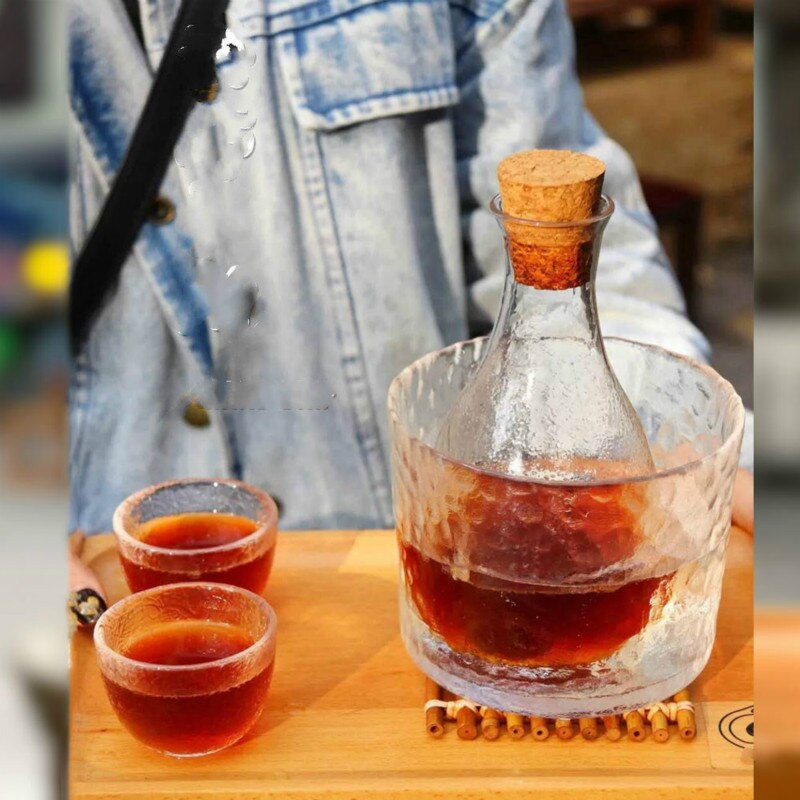 Japanese Sake Bottle Set Transparent Glass Sake Bottle Small Cup Sake Fruit Wine Plum Small Sake Cup Frosted Cup