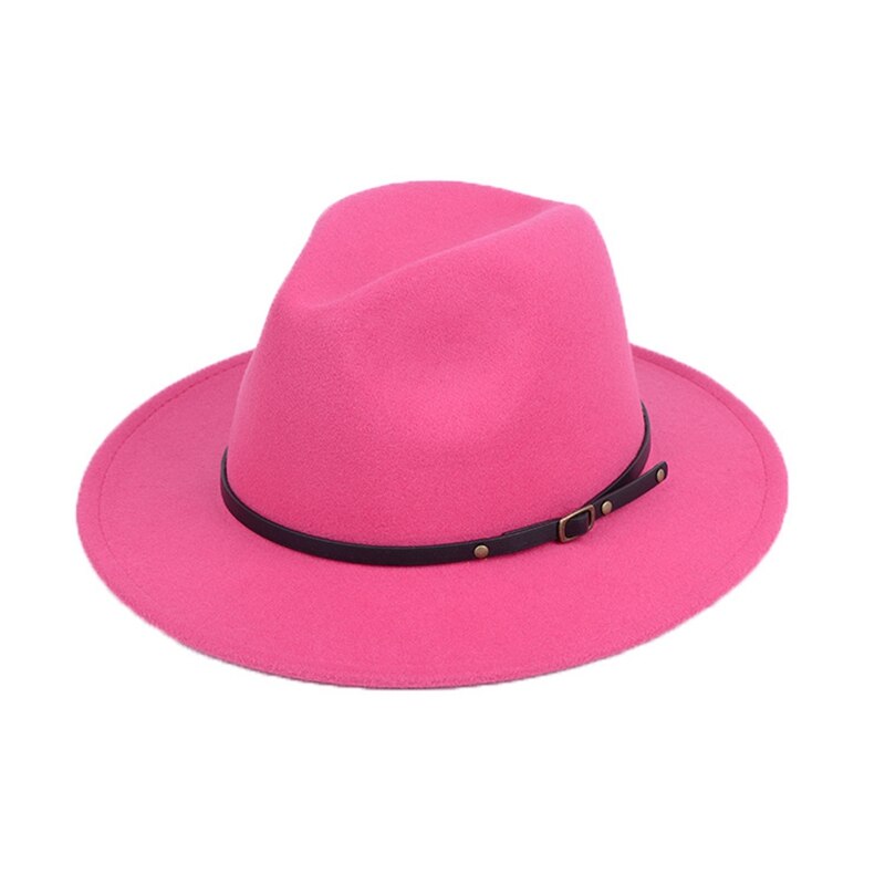 Sombreros Retro de fieltro de lana para hombre y mujer, sombrero de ala ancha de Jazz, Estilo Vintage: Rose
