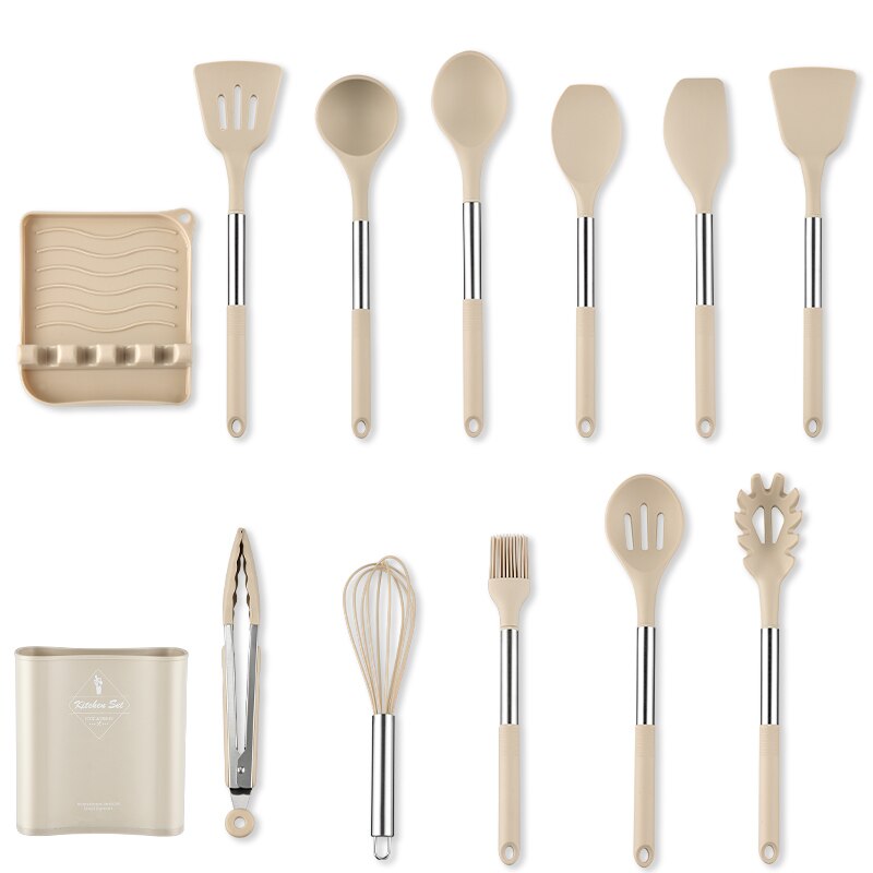 No utensilios de cocina antiadherentes de cocina espátula cuchara espátula sopa de silicona cucharillas accesorios de cocina piezas de utensilios de cocina herramienta de cocina conjunto