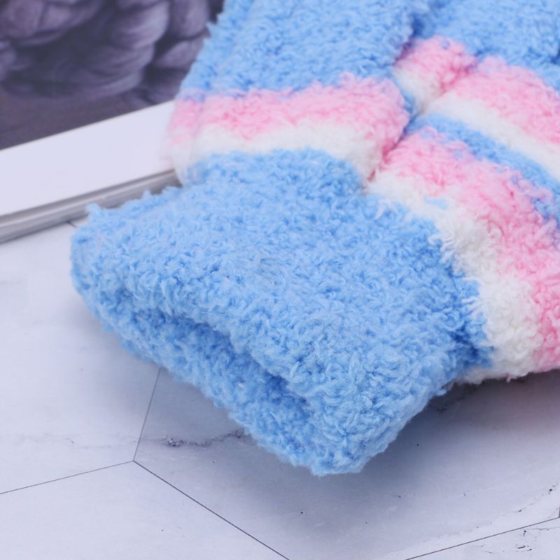 2 pares de guantes de bebé cálido invierno dedo completo térmico Coral polar niños niñas guantes de rayas