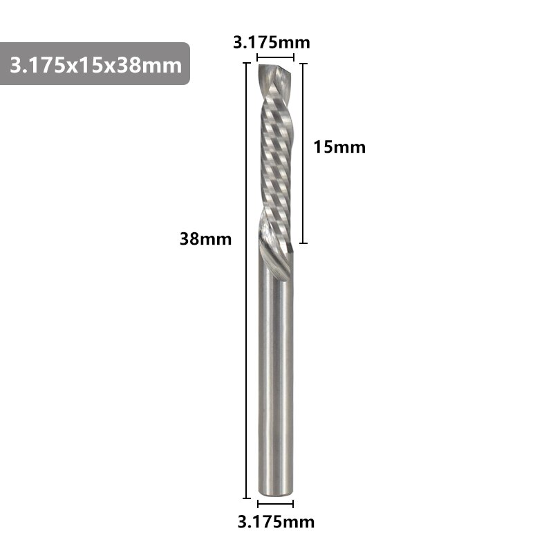 Xcan enkelt fløyte opp ned kutter 3.175mm skaft cnc ruter bit spiral slutt mølle karbid fresing kutter: 3.175 x 15 x 38l