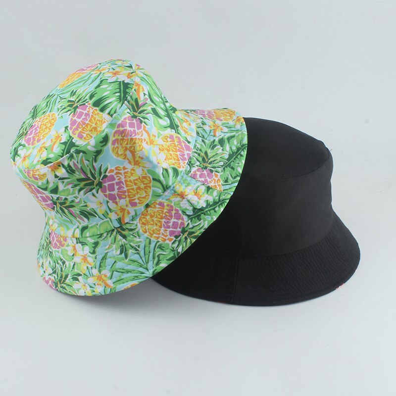Summer Panama Hat For Women Fruit Mango Banana Pineapple Print Bucket Hat Men Reversible Fishing Fisherman Hats Hip Hop Caps: new pineapple G