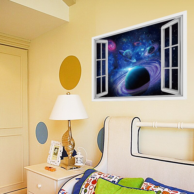 3D Outer Space Planets Wall Stickers Cosmic Wall Decals Kids Room Baby Bedroom Ceiling Floor Space Galaxy Planets Wall Sticker: 60X90