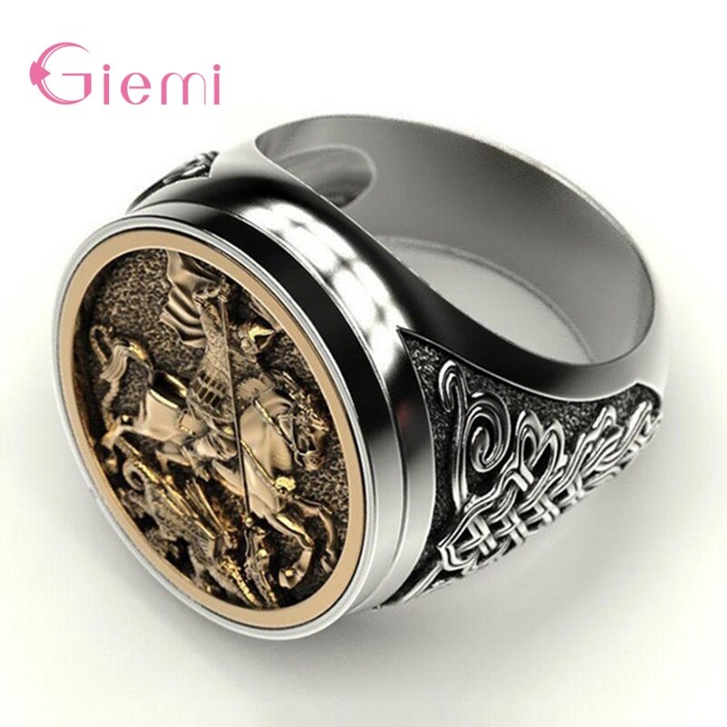 Grand anneau Vintage pour hommes, bijoux Punk Rock, Double couleur, en argent Sterling 925, motif héros de guerre, soldat Dagon, à la