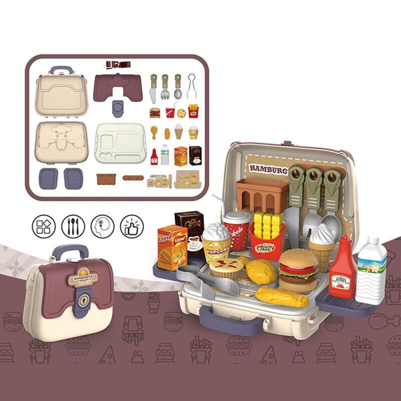 Mädchen Simulation Kochen Lebensechte Mini Lebensmittel Hamburger Rucksack Multifunktionale Küche Tragbare Pädagogisches Spielzeug