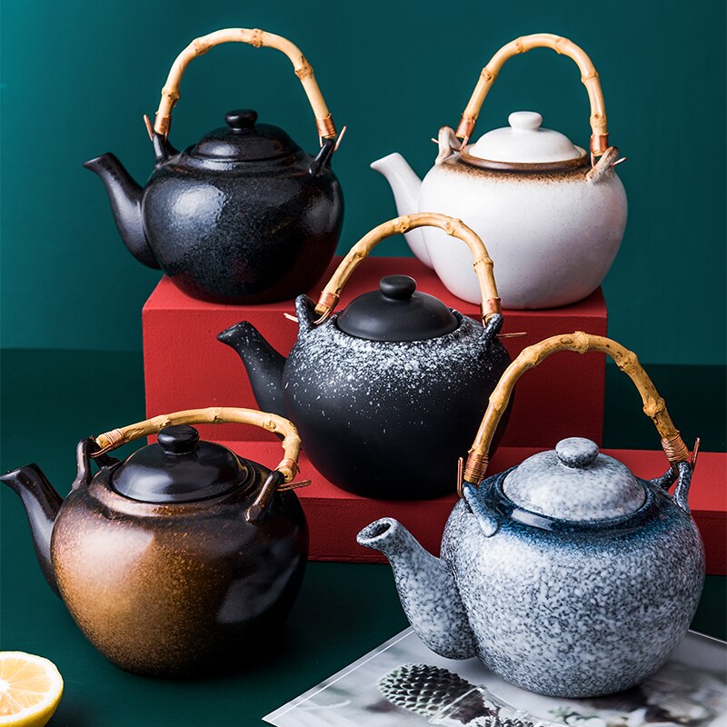 Lingao japansk te sæt tekande keramik husholdning te infuser enkelt gryde håndholdt te sæt med bambus håndtag kung fu te