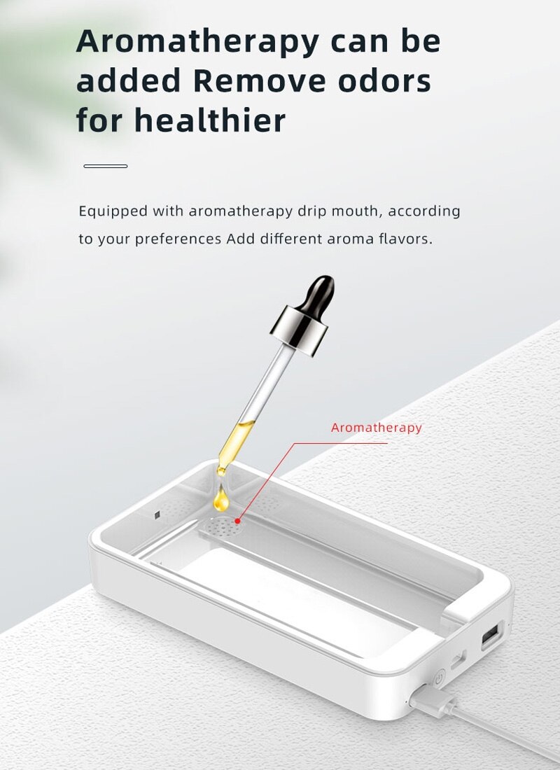 UV Light Disinfection Box Sterilization Box Smartphone Cleaning Sterilizer for Cell Phone,USB Cables,with Aromatherapy Hole