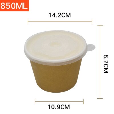 10pcs Round Disposable Biodegradable Kraft Paper Bowl Takeaway Soup Bowl Congee Bowl Disposable Paper Bowl Lunch Box with Lid: Cowhide 850ml